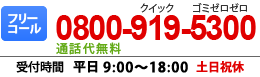 フリーコール 0800-919-5300 受付時間 平日9:00～18:00